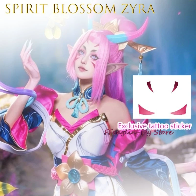 Pegatinas de tatuaje temporal de Spirit Blossom Zyra para cosplay, calcomanías faciales de personajes de anime y videojuegos, diseño sexy de alta calidad para cosplay de anime