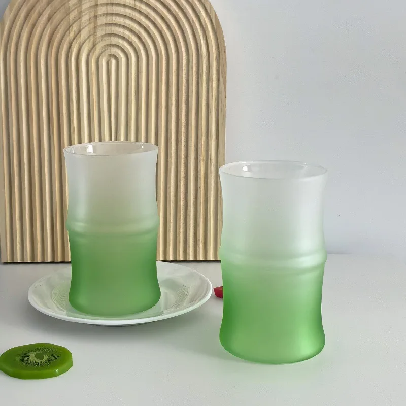 400ml Frosted Gradient Glass Tea Cup - Bamboo Design, Stylish New Chinese Aesthetic, Perfect for Loose Leaf Tea & Gifts