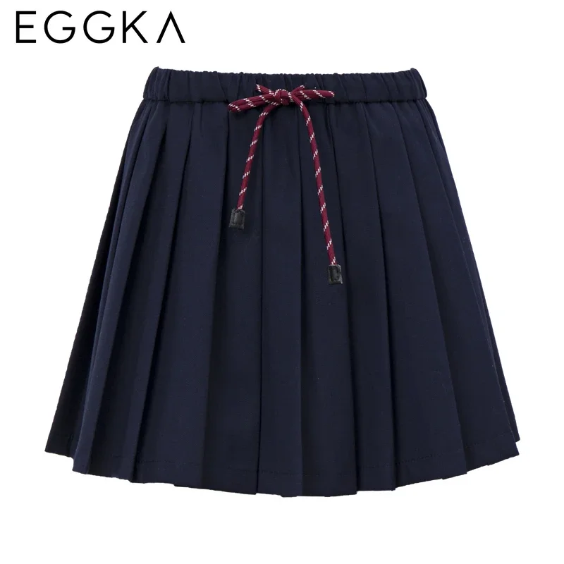 EGGKA-Mini jupe plissée style preppy pour femme, vêtement à taille élastique, mode coréenne, couleur unie, automne 2024