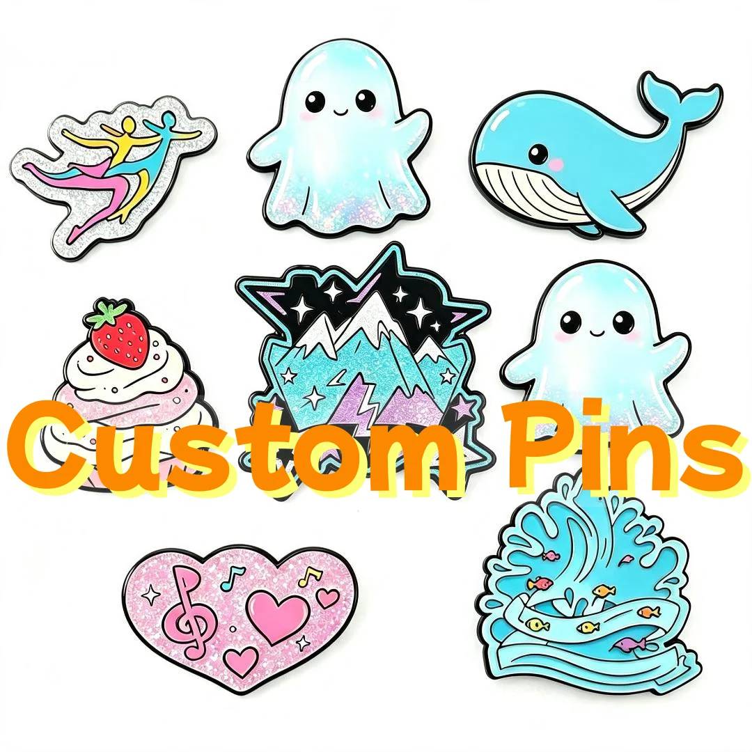 Personalized Custom Enamel Lapel Pins Glitter Cartoon Ghost Cake Skull Pattern Metal Brooch for Clothes Backpack Daily Decor