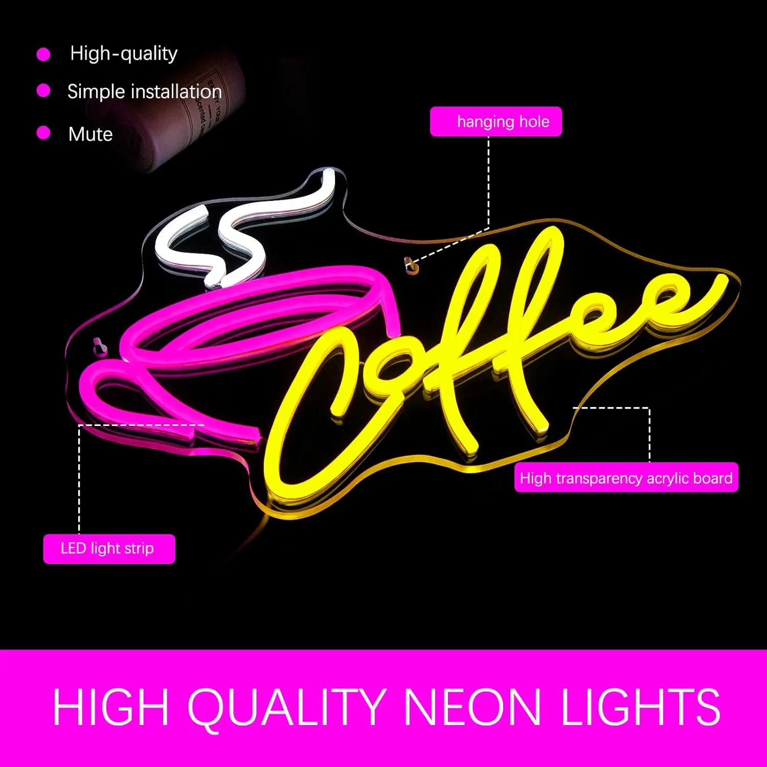 Coffee Cup Neon Sign USB Dimmable Neon Light Atmosphere Decor Lamp for Cafe Window Dessert Shop Hotel Coffee Shop Opening Gift