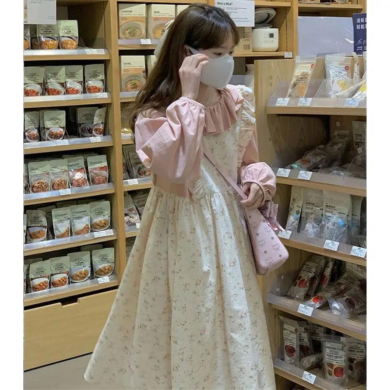 Japanese Style Fake Two-Piece Floral Dress Women's  Small Cute Youth-Looking Salt First Love of Students Skirt