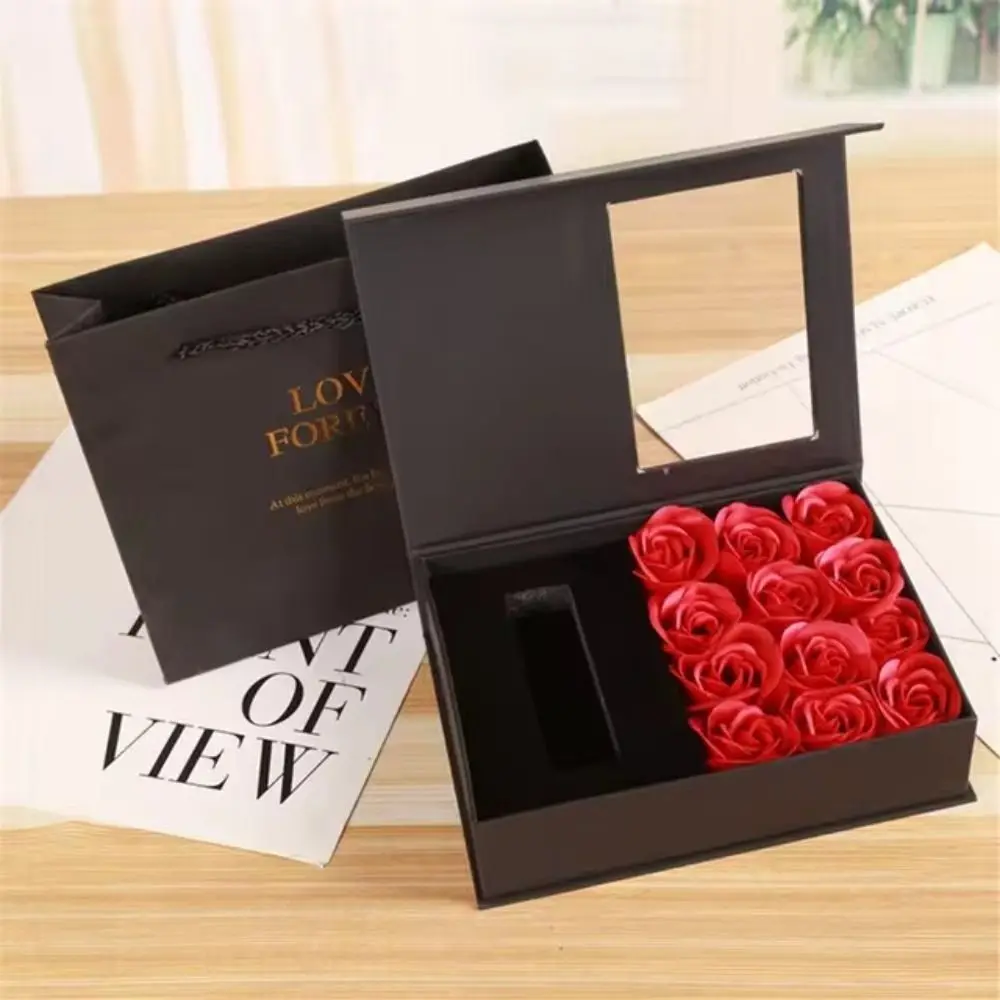 12 Flowers Creative Soap Rose Lipstick Gift Box Romantic Exquisite for Ring Packaging Couple Girlfriend Women Open Window