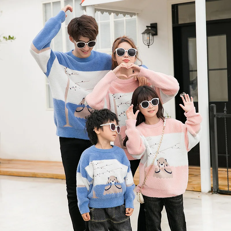 

Sweater for The Whole Family Knit Tops Mum and Daughter Child Girl Matching Jumper Fashion Korean Dad and Son Baby Boy Knitwear