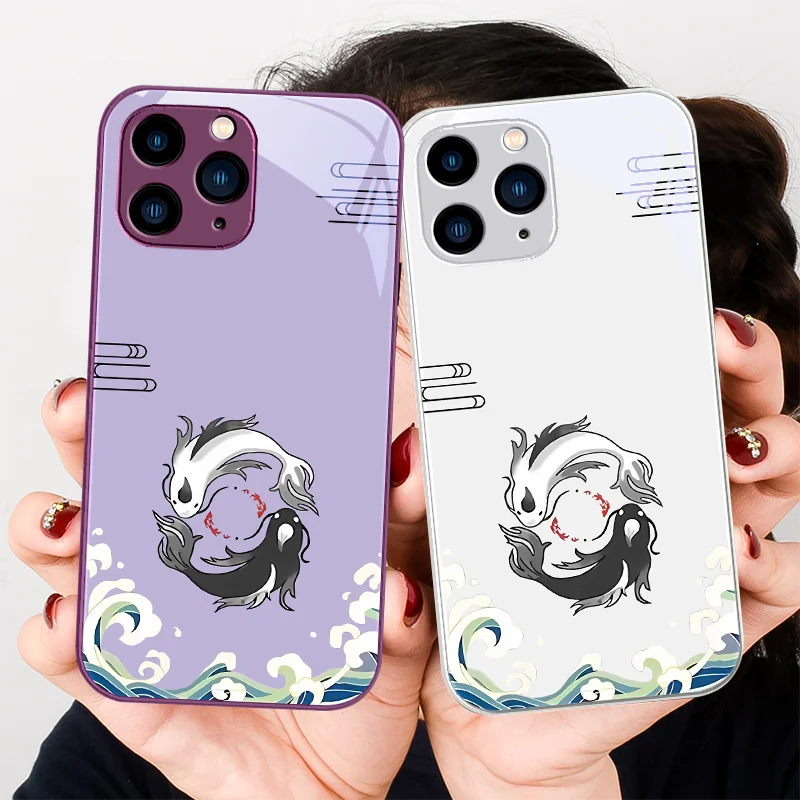 Rose Purple White and Black Pisces for Iphone 15 14 13 12 11 Pro Max XS XR 7 8 Plus 2020 2022 SE Tempered glass phone case