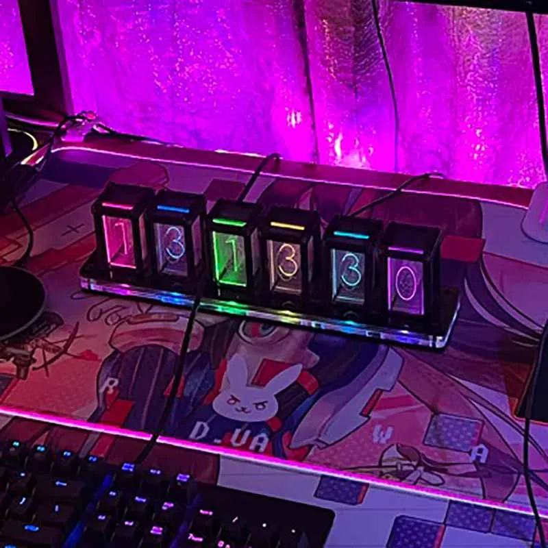 Wooden Digital Desk Clocks RGB Creative Table Clock Led Lights Computer Desktop Decoration Accessories Glow Pseudo Tube Clocks - view 4
