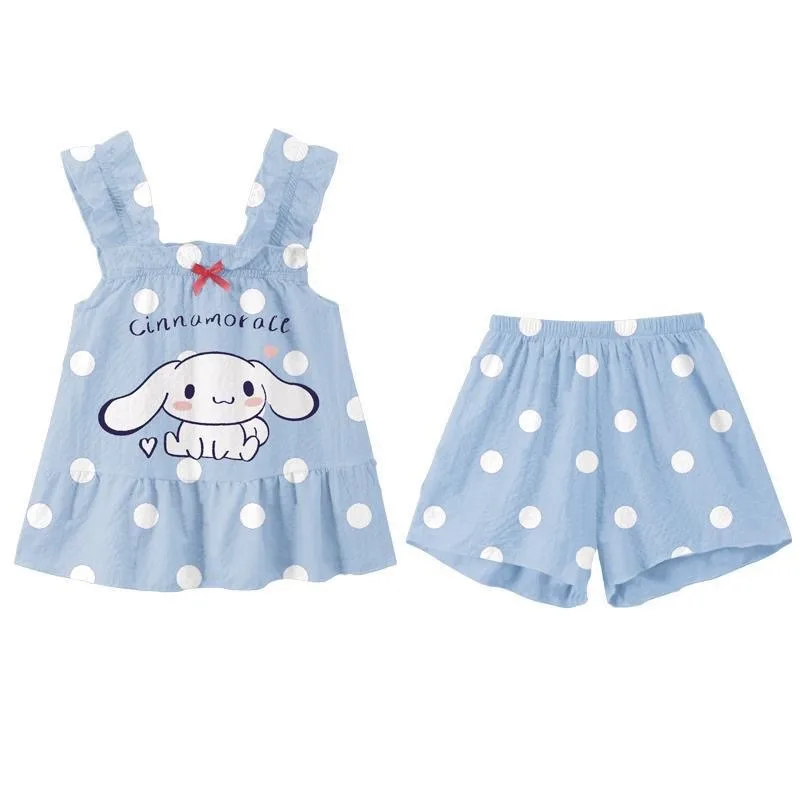 Sanrio Girls pigiama Set Anime senza maniche tuta Cinnamoroll pantaloncini a maniche corte Cute Child Leisure tuta regalo