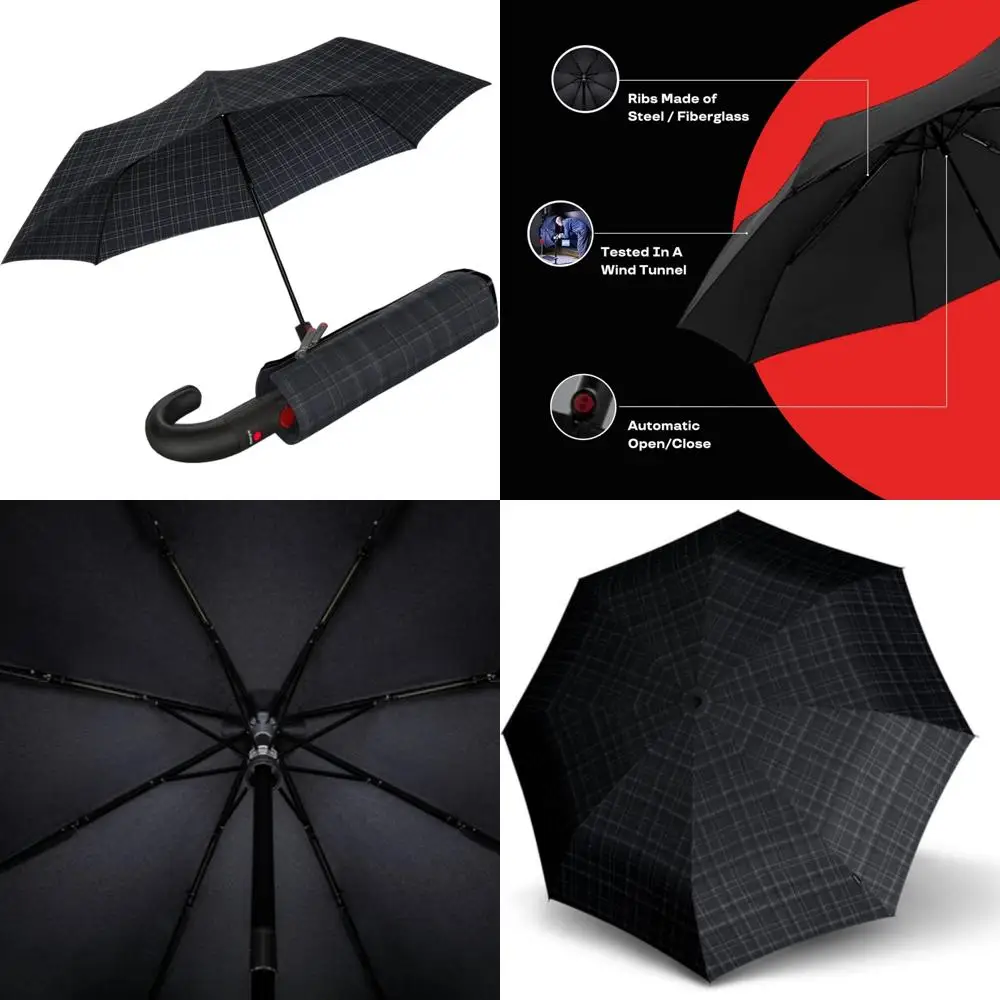 

Automatic Open Close Rain Umbrella, Medium Size, Curved Handle, Compact Windproof for Travel, Travel Umbrella with Carrying Case