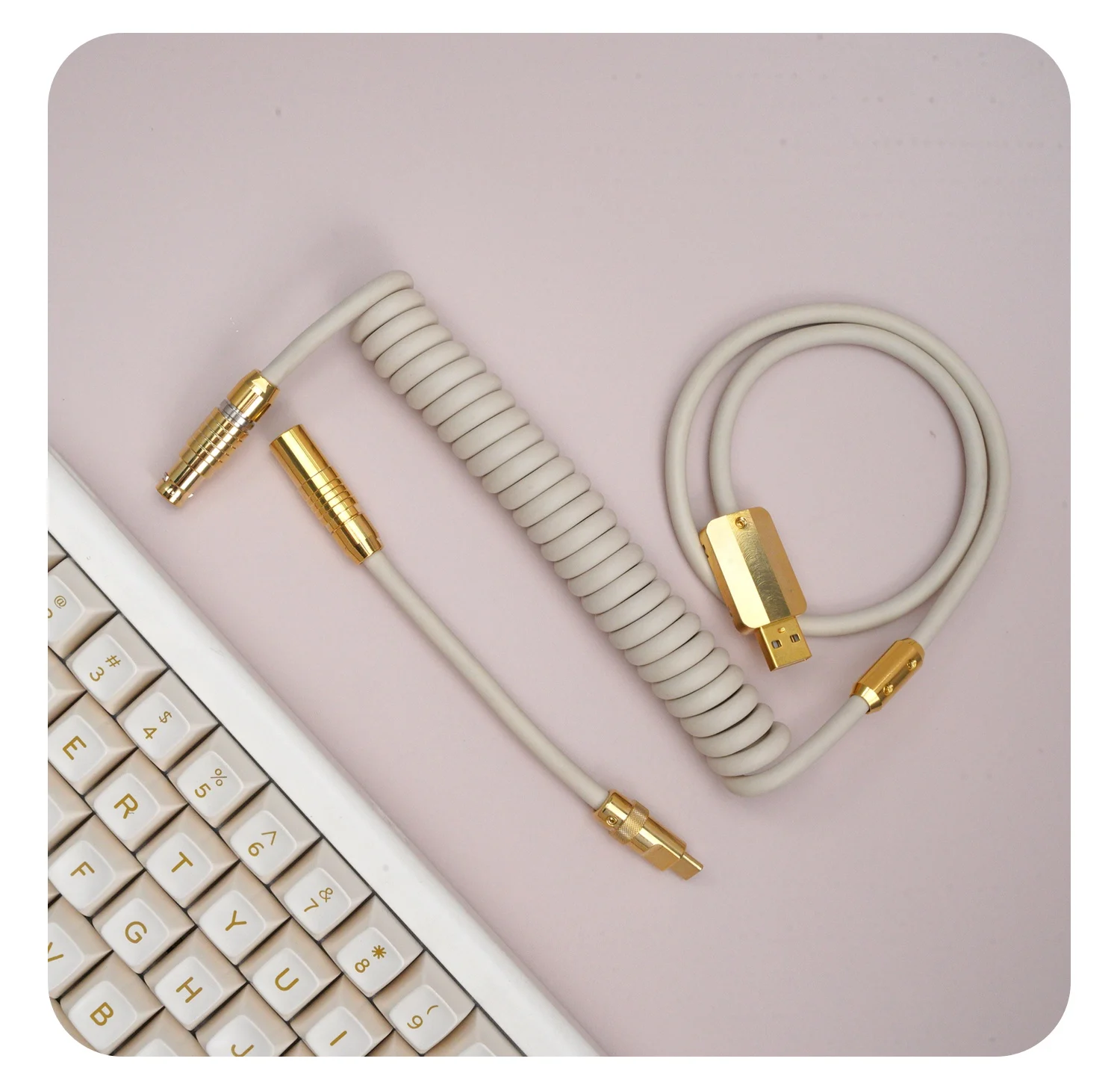 GeekCable Handmade Customized Mechanical Keyboard Data Cable For GMK Theme SP Keycaps Vintage White Top with gold hardware