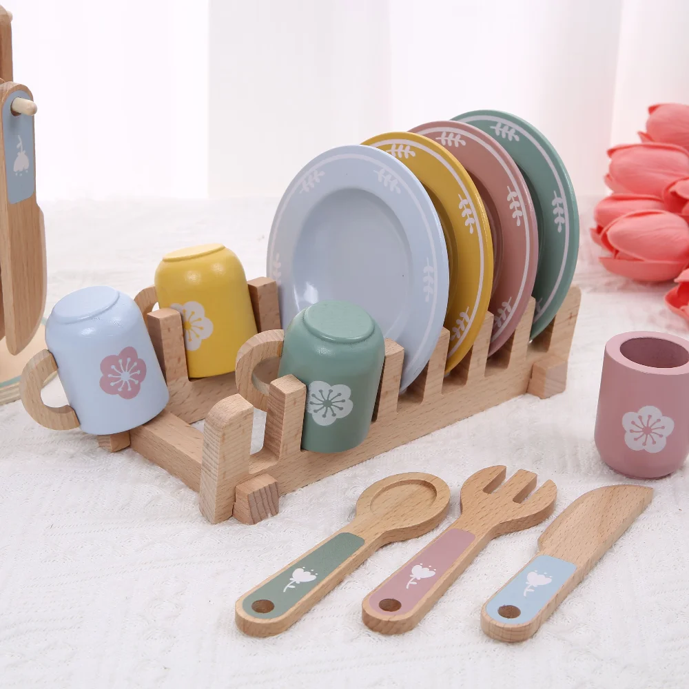 Gesimuleerde thuiskeukengerei voor kleuters, kinderpuzzels, kleine chef-koks, gesimuleerd keukengerei, houten speelgoed