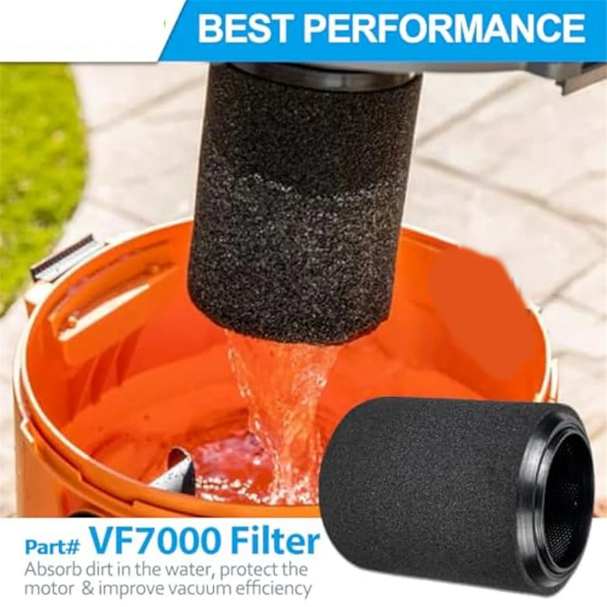 4pcs VF7000 Wet Vac Filter Compatible with for Ridgid 5-20 Gallon Wet/Dry Vacuums, Replacement Foam Wet Filter