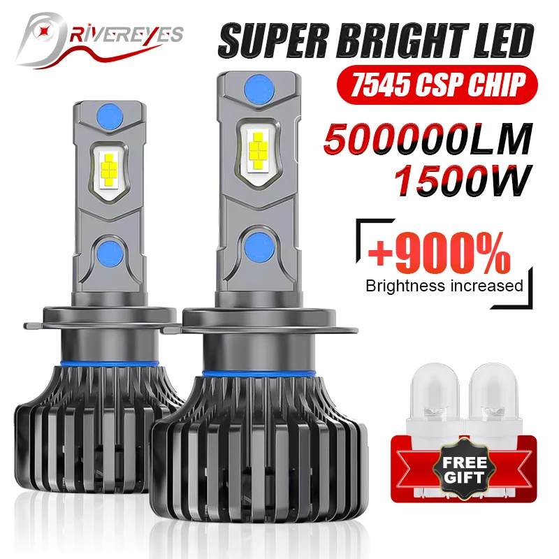 2Pc H7 H4 LED Car Headlight Lamp Canbus H11 H9 H8 6000K Super Bright H1 9012 9005 HB3 9006 HB4 LED Auto Lamp Bulb 1500W 500000LM