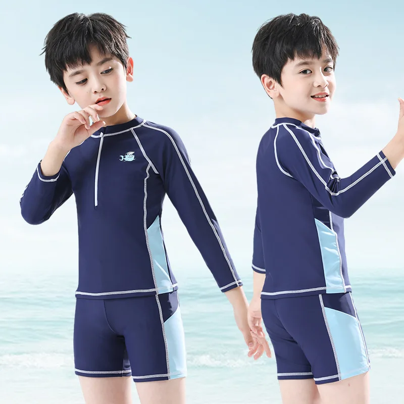 Children's Cute Cartoon Split Body Swimsuit, Long Sleeve, Sun Protection, Quick Drying Swimwear, Summer Swimming Trunks, Baby