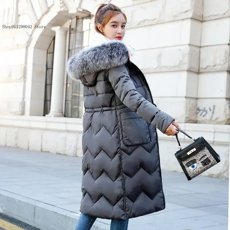 Winter Printed Large Fur Collar Medium Length Double-Sided Cotton Jacket Coat Women