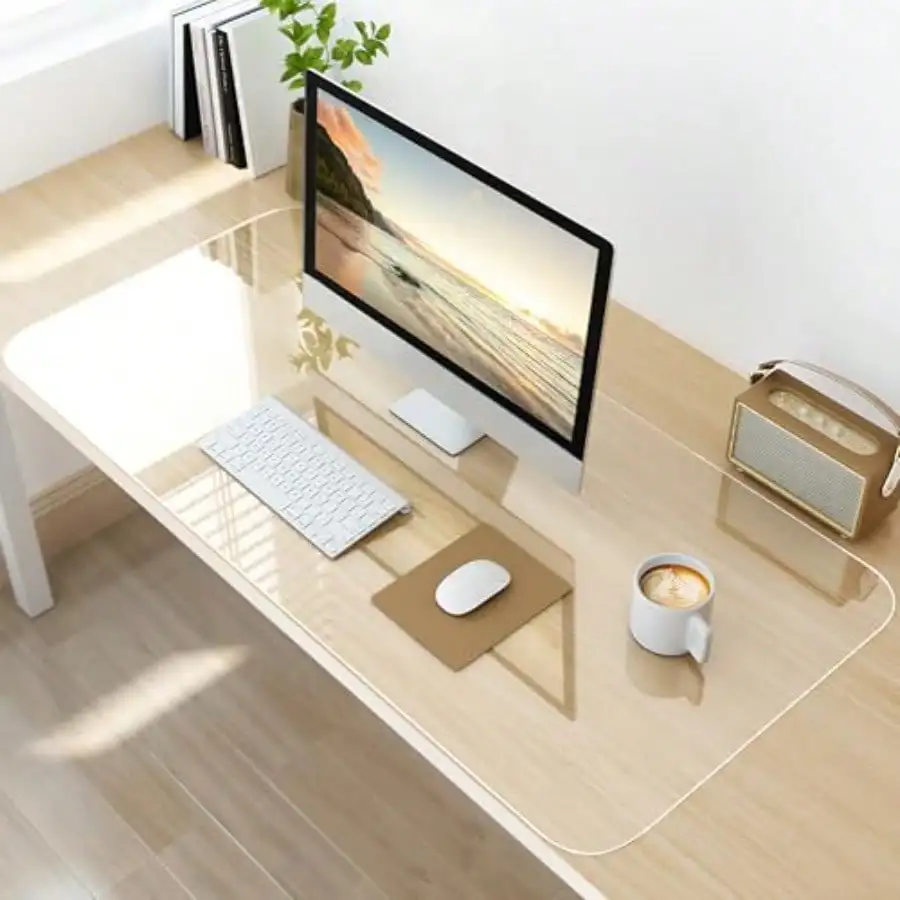 Clear Desk Mat Pad 39.4x15.7 Large Transparent Computer Desk Mat Plastic Desktop Protector PVC Writing Pad with Round Edge