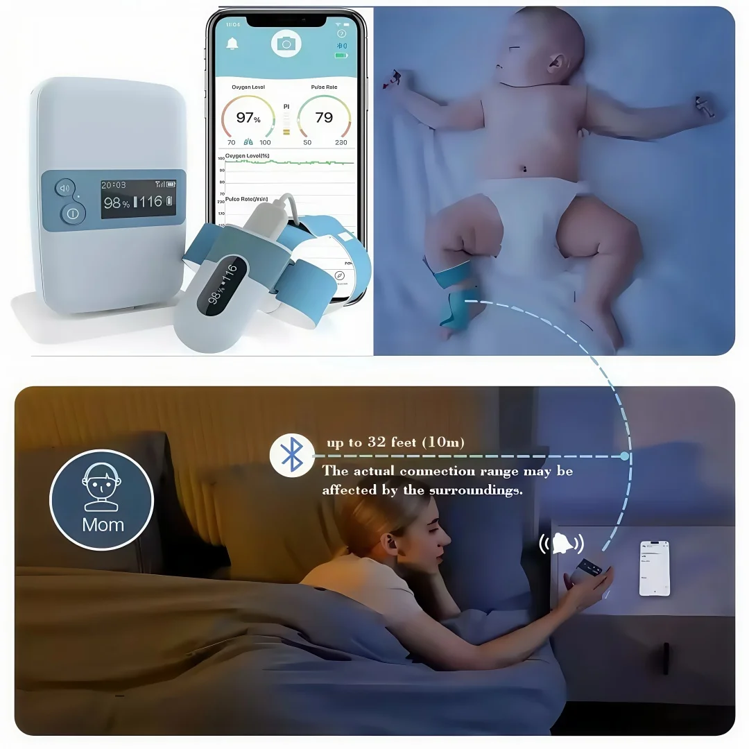 Baby blood oxygen monitor wearable baby sleep heart rate blood oxygen alarm reminder 24-hour blood oxygen saturation monitor