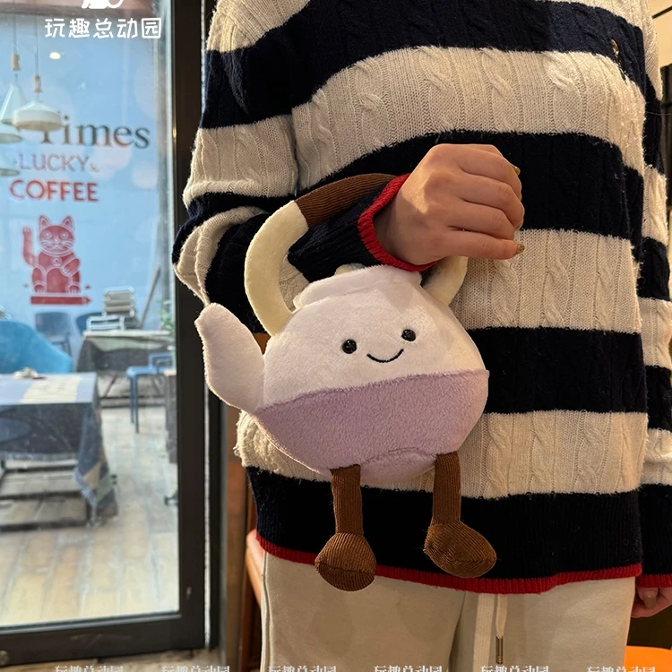 Cute Teapot Cup Cake Stuffed Plush Toys Kawaii Taro Paste Purple Tea Seat Cartoon Dolls Soft Plush Gifts For Girl Room Decor