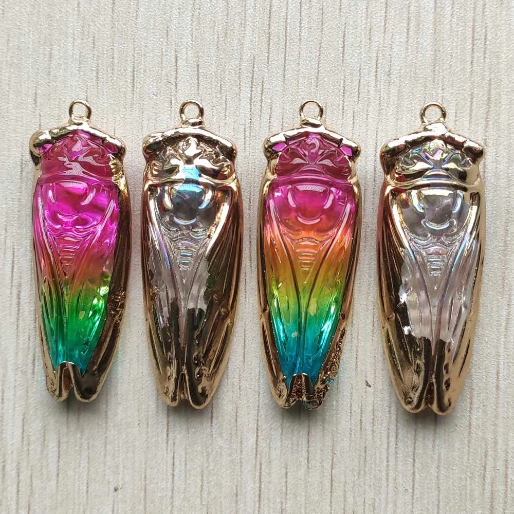 

Fashion natural crystal beautiful carved Cicada pendants for jewelry accessories making wholesale 4pcs/lot free shipping