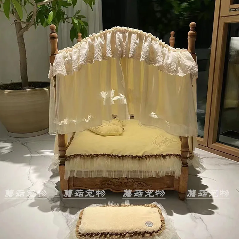 Pet Bed Solid Wood European Retro Small Bed for Small Dogs (Four-Piece Set Does Not Include Bed Frame)