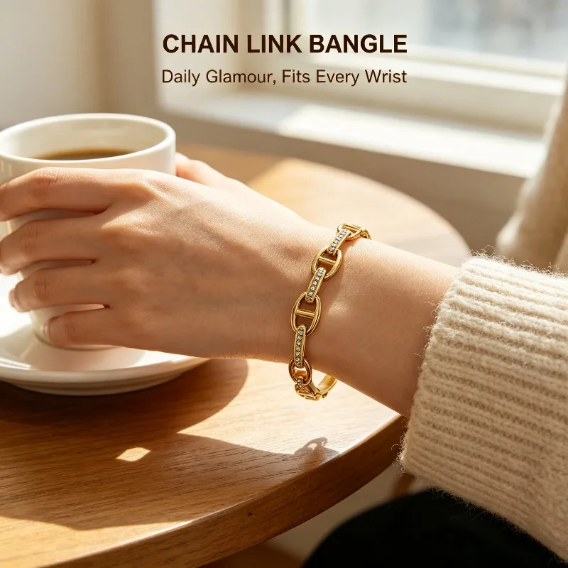 Fashion Gold Color Adjustable Opening Zircon Bangle Stainless Steel INS Style Classic Bracelet For Women Party Jewelry Gift 60MM
