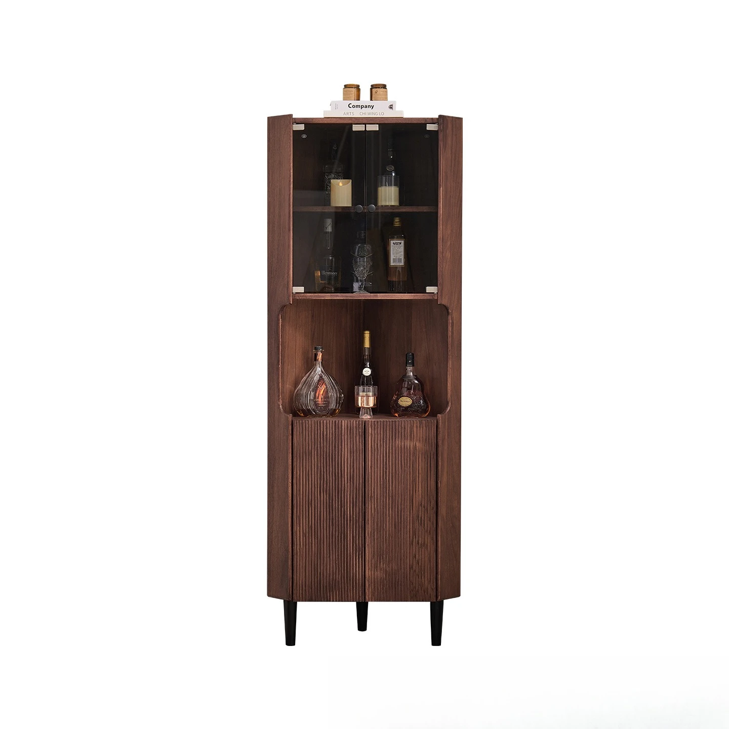 North American black walnut corner rack living room side cabinet, all solid wood display cabinet triangle, storage cabinet