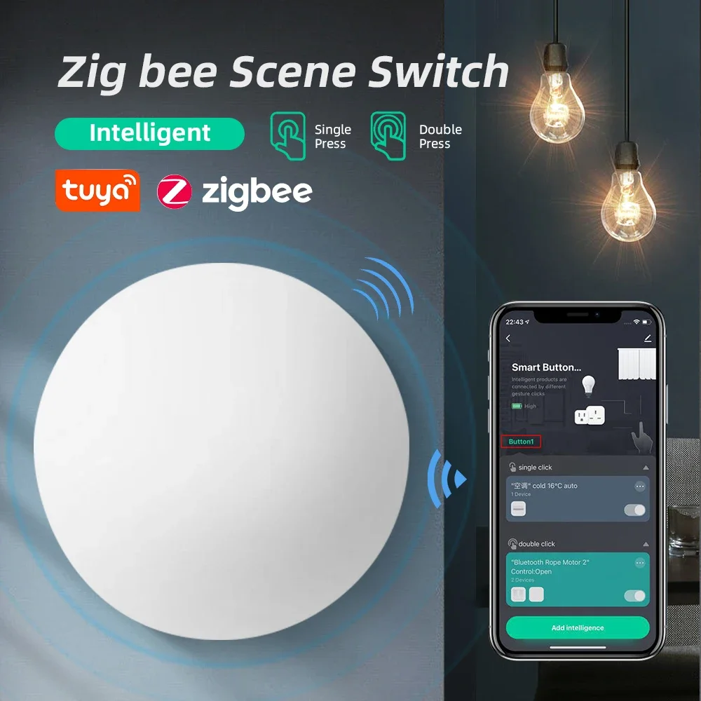 

Tuya Smart Life Zigbee Smart Button Scene Switch Wireless Remote Home Appliance Control Multi-scene Linkage Knob Via Gateway