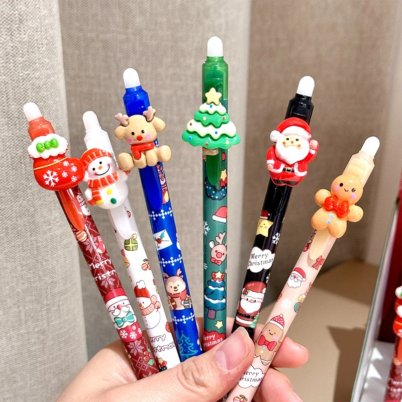 6 buah pena Gel tekan Natal lucu Kawaii Cepat Kering pena dapat dihapus perlengkapan kantor sekolah hadiah alat tulis estetika