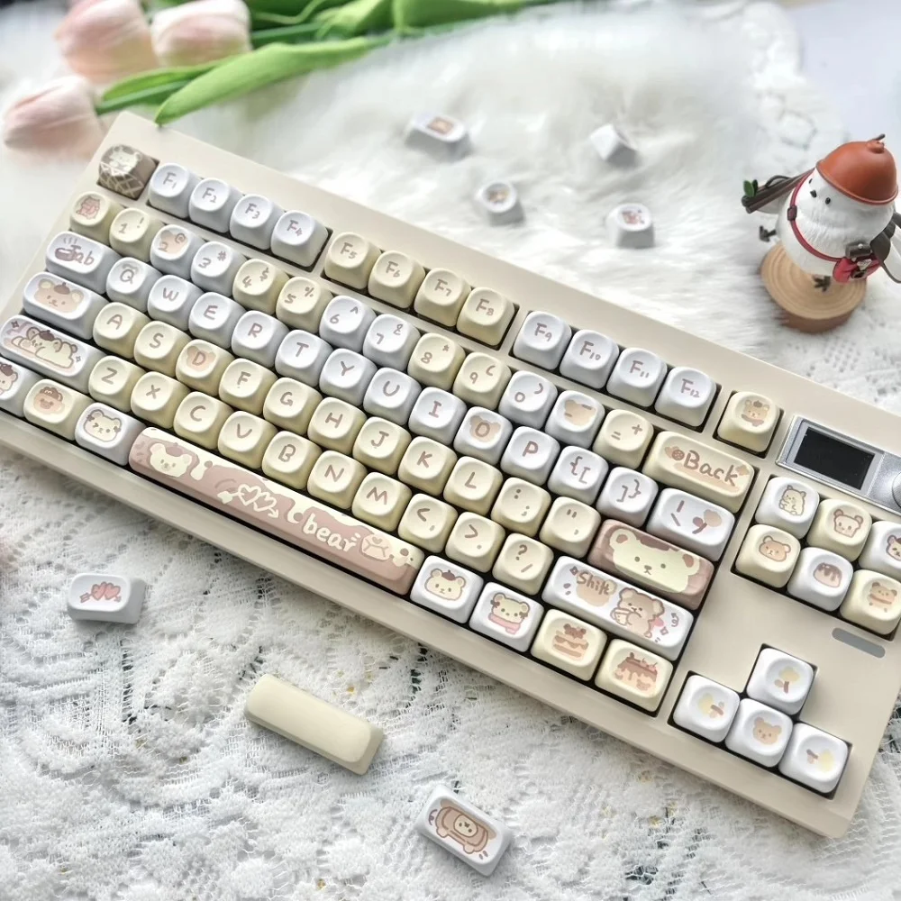 95/132Keys MOA Profile Pudding Bear Theme Keycap Cute Yellow White Key Cap PBT Sublimation for Custom Mechanical Keyboard Keycap