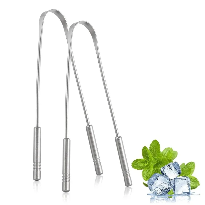 Reusable Stainless Steel Tongue Scraper, 2 Pack Metal Tongue Cleaner for Adults, Fresh Breath Oral Hygiene Cleaning Tool