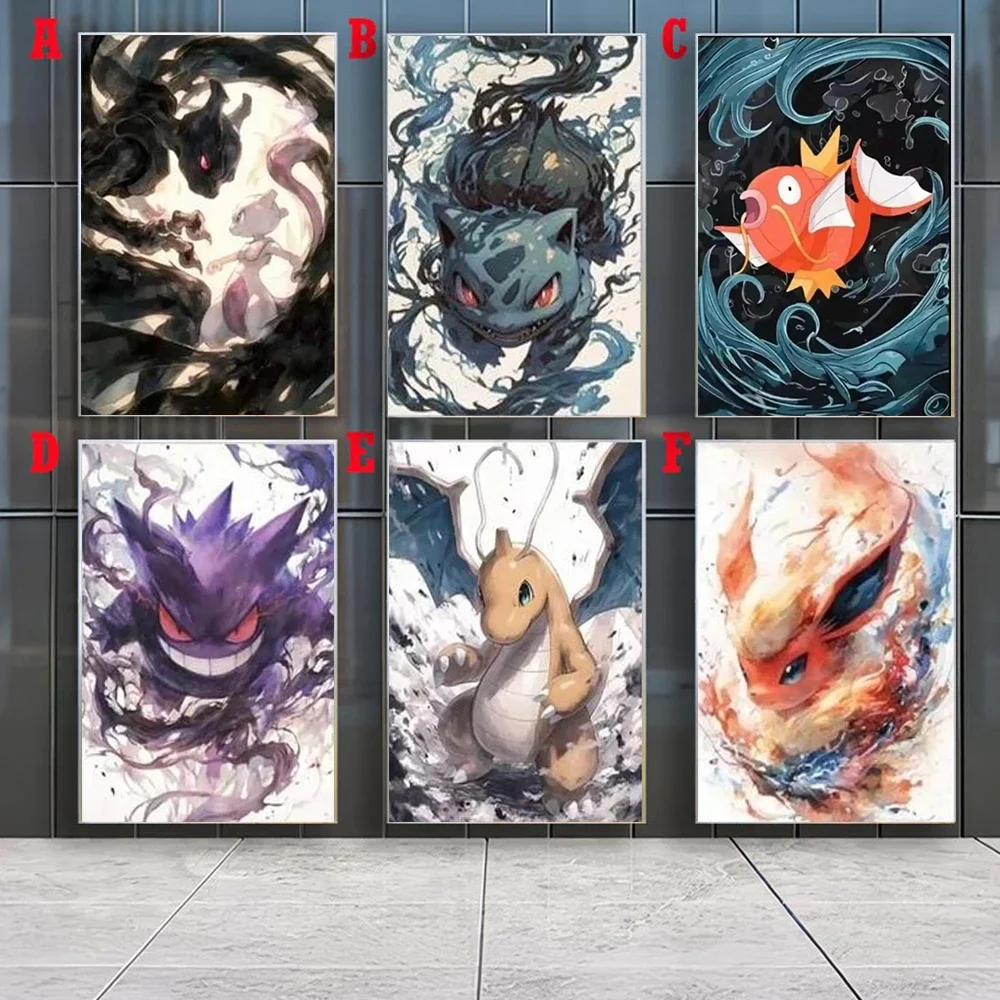 Frameless canvas paintings,Abstract Graffiti Pokemon Anime Canvas Wall Art Pikachu Charmander Gengar Print Poster Home Decor for