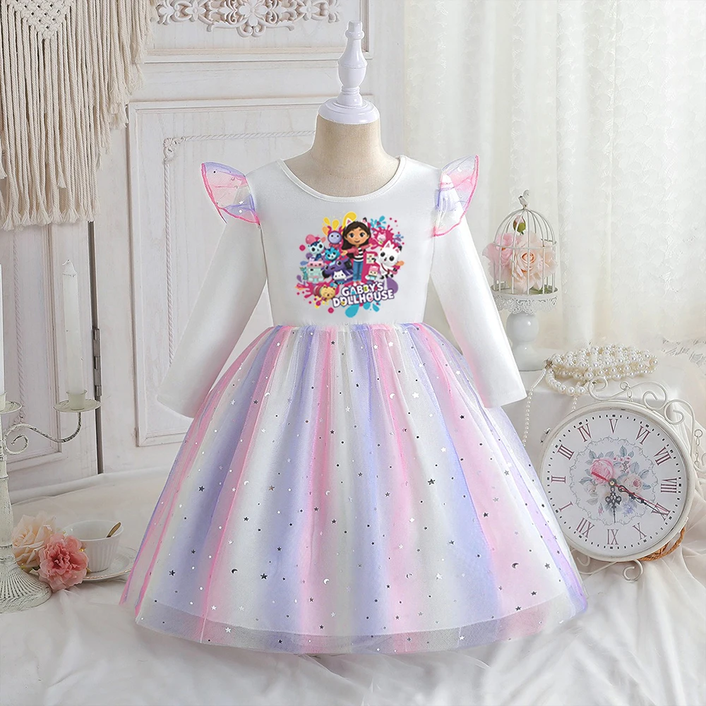 2026 Kinderkleidung Frühling Herbst Langarm Prinzessinnenkleid Süßes Babykleid für Mädchen Geburtstagsparty Kleid Regenbogen 2-8 Jahre – Detail 4