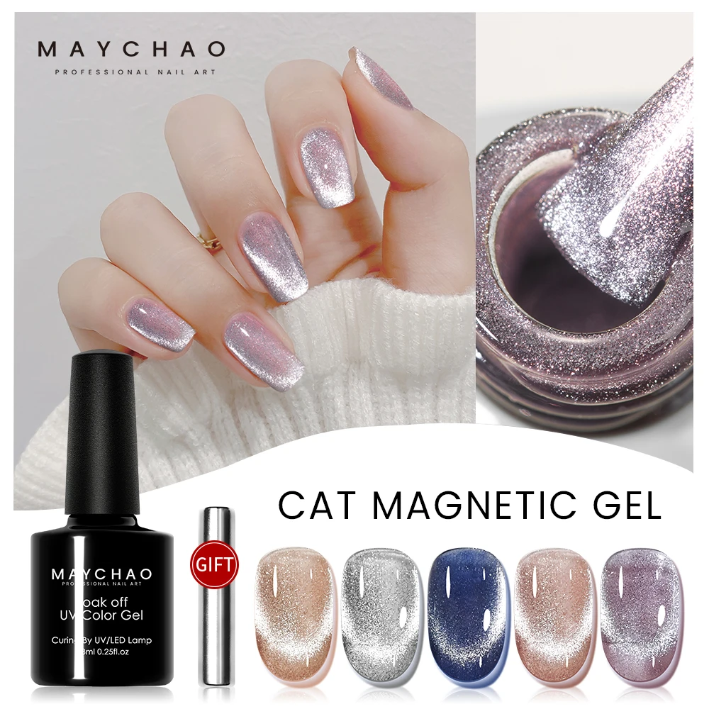 

MAYCHAO 7.3ml Ruby Crystal Cat Eye Magnetic Gel Nail Polish New Rainbow Shiny Effect Soak Off UV LED Gel Varnish Nail Art Design