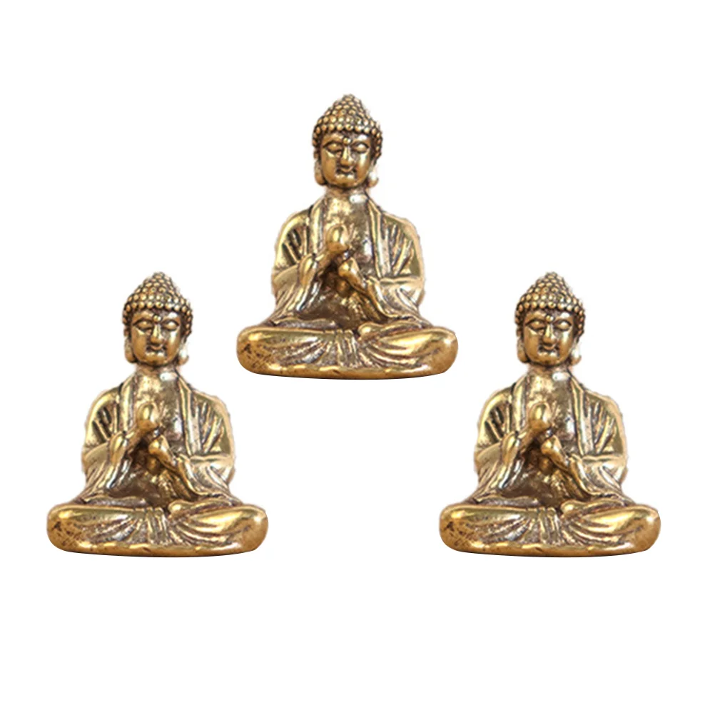 

3 Pcs Buddha Decorative Ornaments Desk Wooden Mini Figurines Sculptures Copper Miss