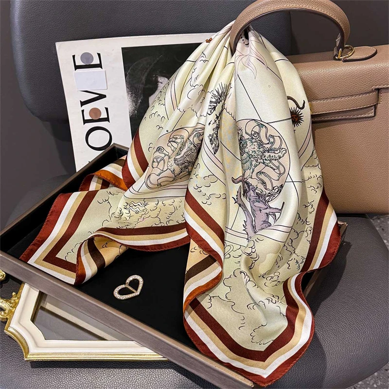 

100% Twill Silk Square Scarf for Women 65cm Neck Tie Neckerchief Double side Female Foulard Headband Hijab Shawl Bandana