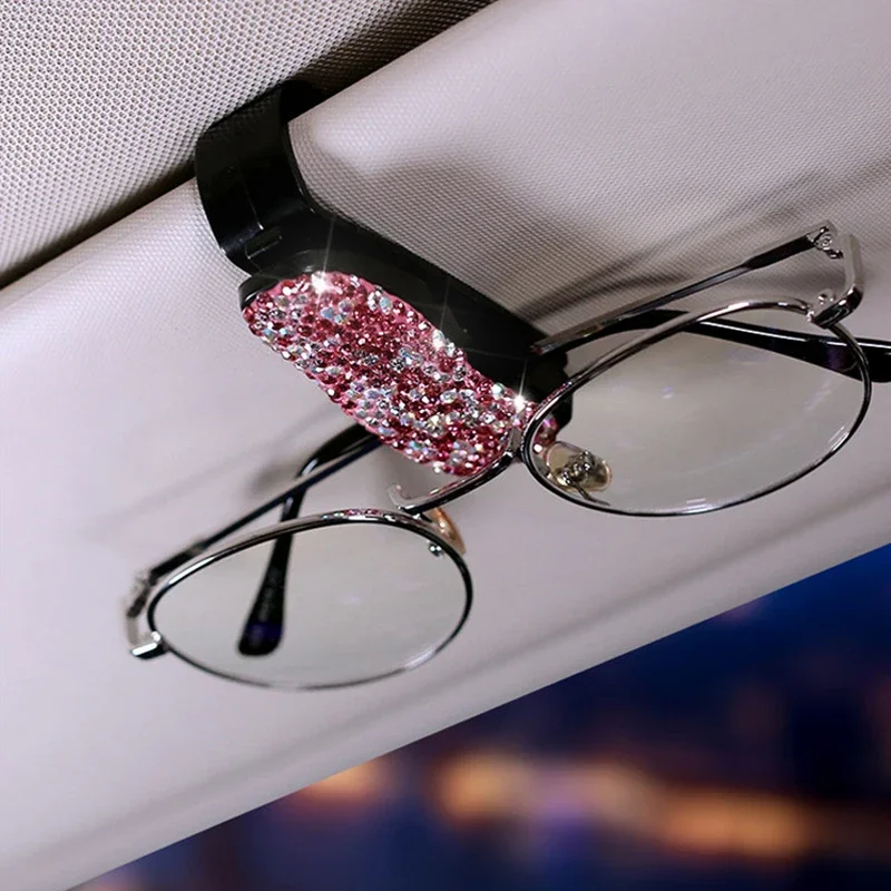 

Car Glasses Holder Clip Rhinestone Decoration Clip Sun Visor Glasses Bracket Bill Clip Portable Sunglasses glasses Car Interior