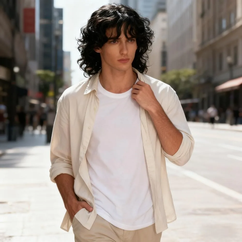 Men's Wig Rock Style Short Wool Curly Hairstyle Black Mechanism Synthetic Curly Hair Full Head Cover