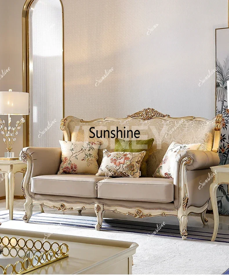 High-end court retro small French modern luxury villa European living room three-person sofa
