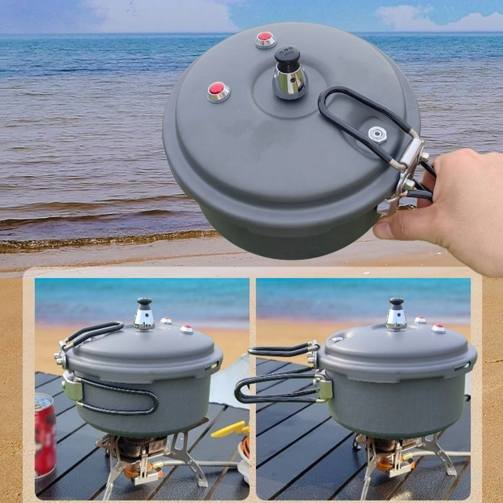 Camping Mini Pressure Cooker, Outdoor 1-3 Person Aluminum Cookware Pot with Carry Bag, Foldable Handle 80Kpa 2L/3L Cooking Pot