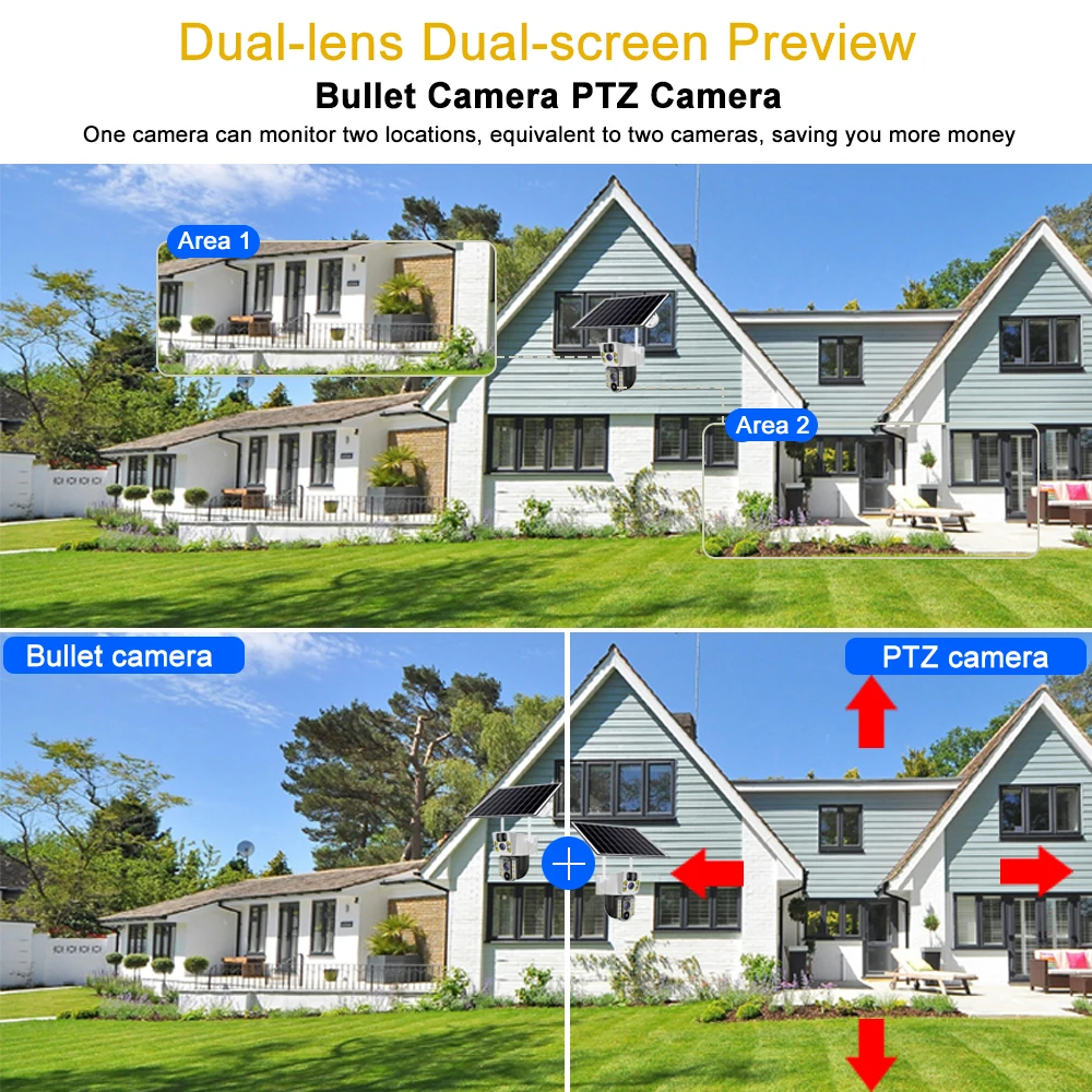 8PM Solar Camera 4K Dual lenses 4G Sim Wifi Outdoor Dual Lens PIR Human Detection IP66 Waterproof CCTV Video Surveillence