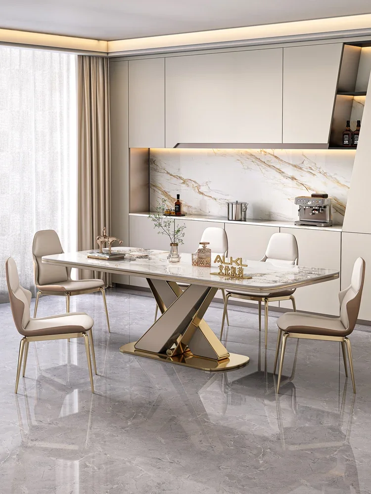 Luxury 2024 Rocky Combination of Table Chair, Bright Italian Table, Light and Luxurious High End Household