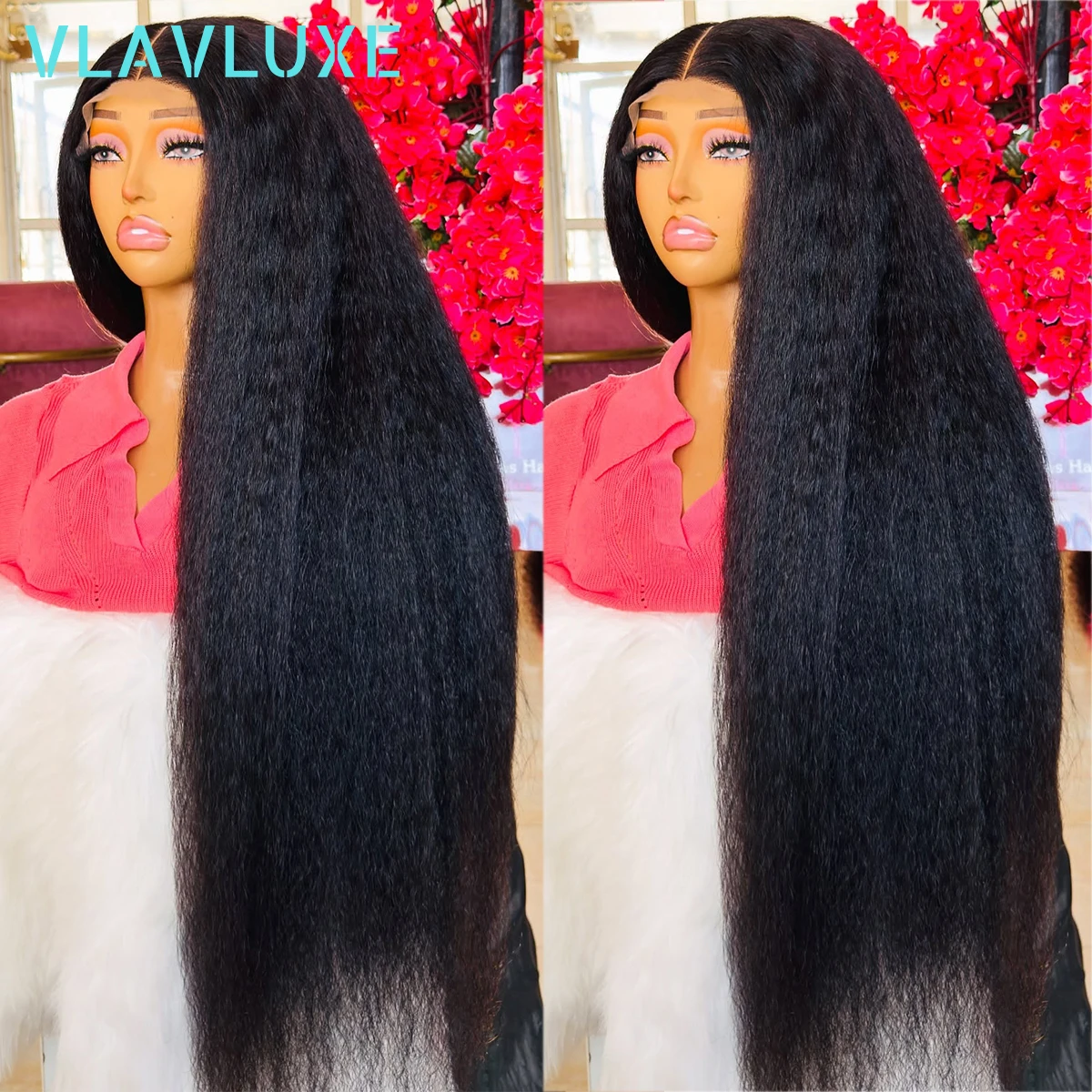 

Kinky Straight Lace Front Wig Glueless 400 Density 360 13x6 HD Lace Frontal 34 36 Inches Wig 100% Human Hair Curly Brazilian Wig