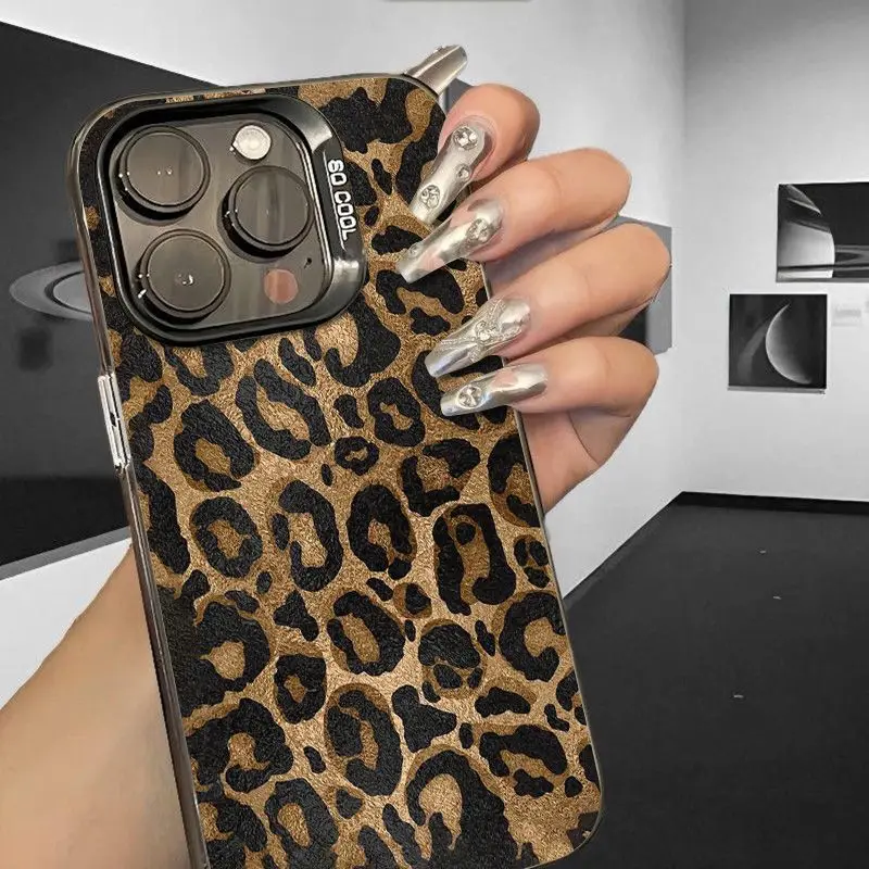 Creative Leopard Print Phone Cases For IPhone 15 ProMax 11 12 13 14 Pro Max X XR XSMax 7/8 15 Plus Laser Plated Silicone Cover