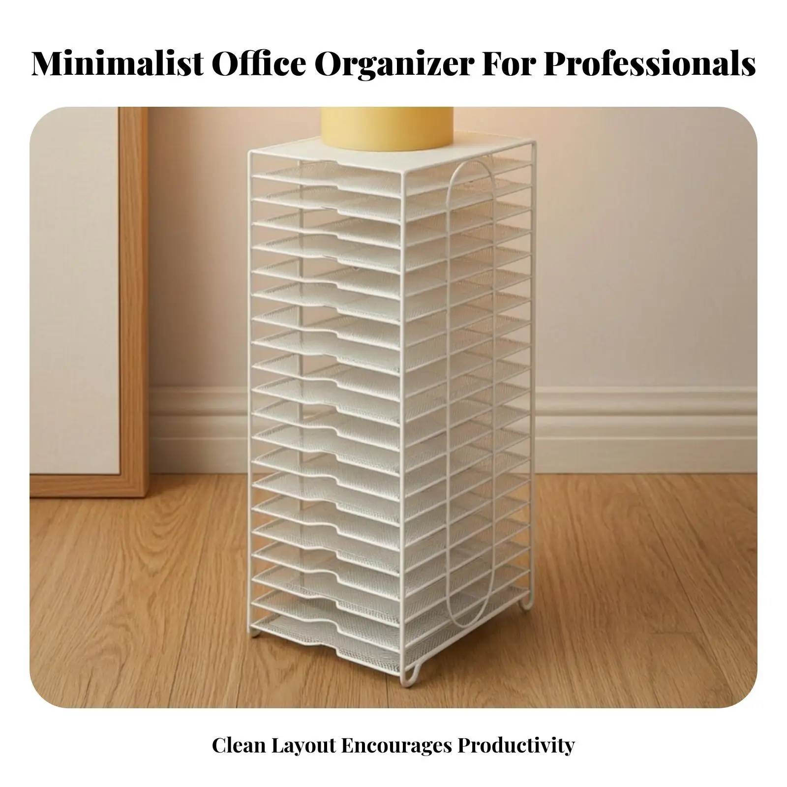 Compact Desk File Organizer 20 Tier Storage Rack White Metal Wire for Office Documents