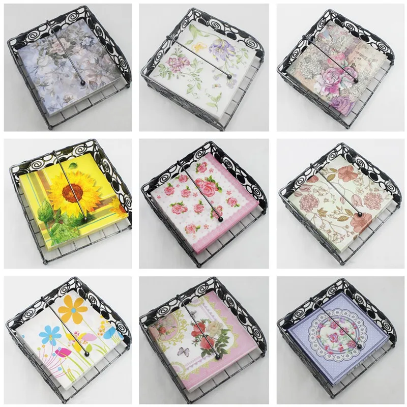 20Pcs/bag Disposable Vintage Flower Printed Table Dinner Napkin Paper Wedding Holiday Party Decoration