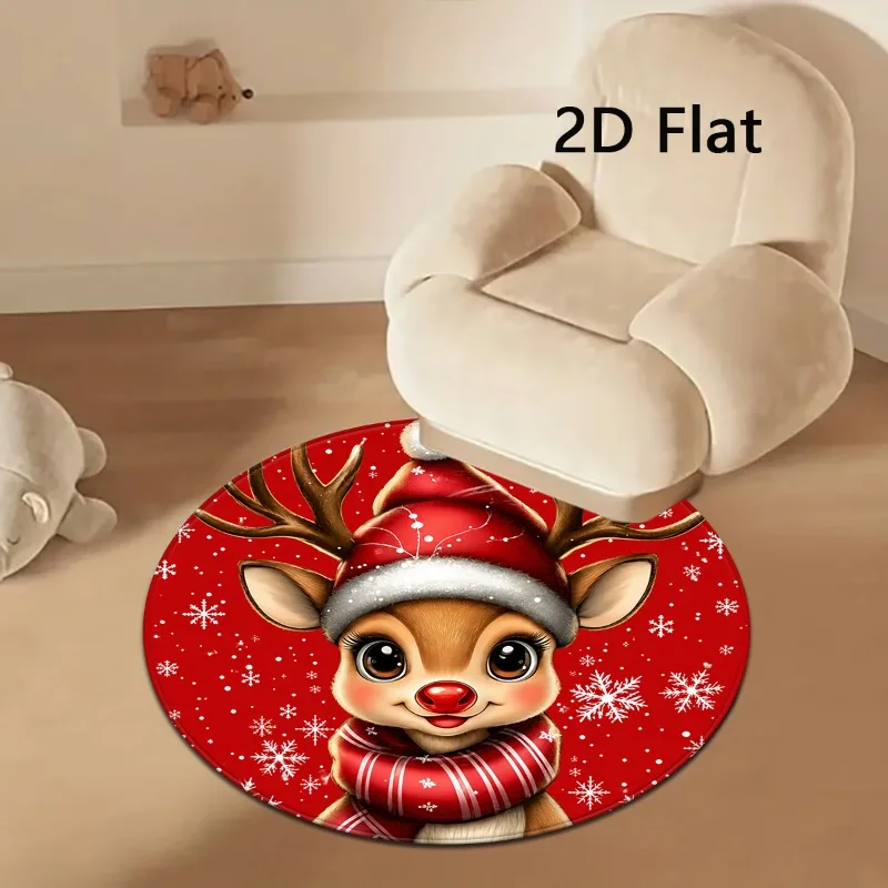 Cartoon Reindeer Face Round Floor Mat 40x40cm Rug for Kitchen