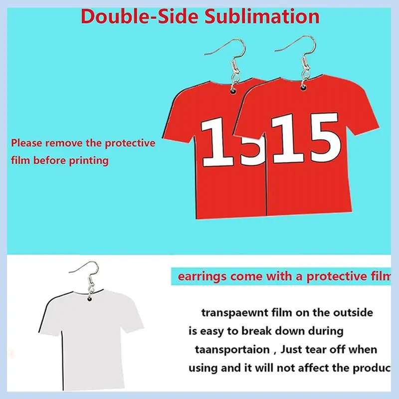 MLGB-48Pcs Sublimation Earrings Wooden MDF Sublimation Football Shirt Earrings DIY Blank