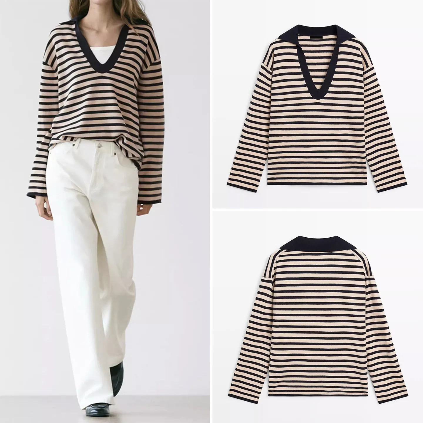 

Faionable Lazy Striped V-Ne Knitwear Women's Sle Winter New Arrival Soft Long Sve Moisture ng Regular Fit Knit ...