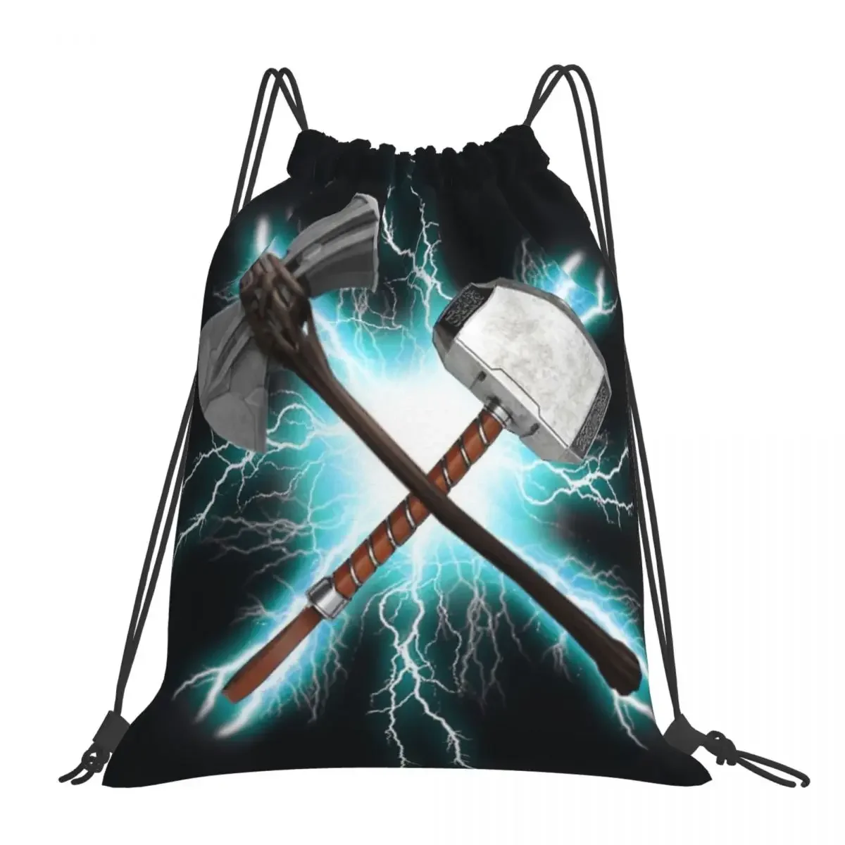 

Stormbreaker And Mjolnir Thor Backpacks Portable Drawstring Bags Drawstring Bundle Pocket Sports Bag BookBag For Travel Students