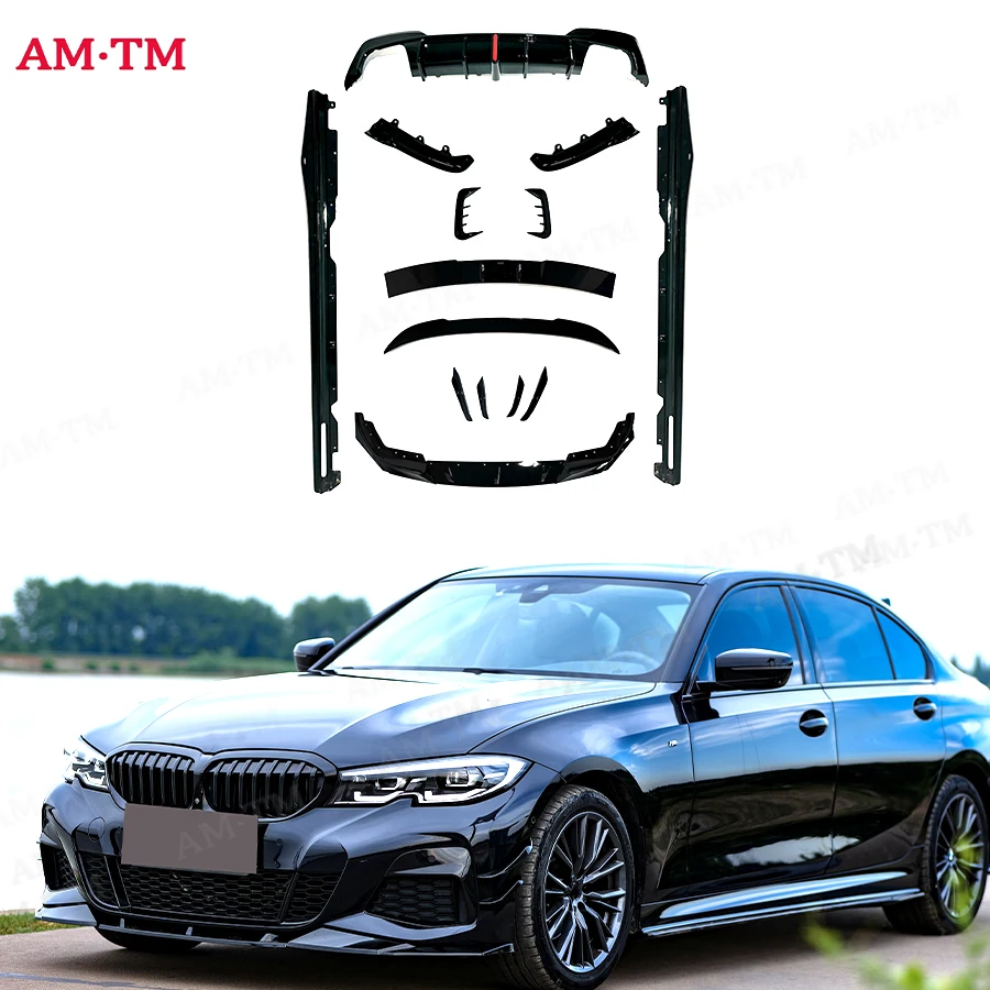 

Для BMW 3 серии G20 G28 2020-2022 ярко-черный бампер, спойлер, диффузор, боковые юбки, заднее крыло, канады, клапаны, фартук, комплект кузова