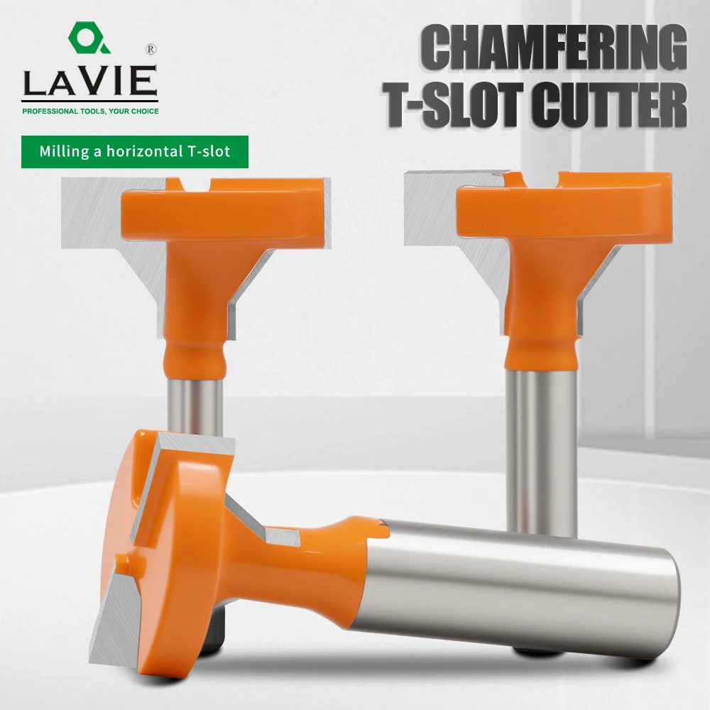 

LAVIE 1pc 6mm 1/4 8mm 12mm 1/2 Shank T-Slot Router Bit - Double Edge Grooving Cutter for Wood Slotting